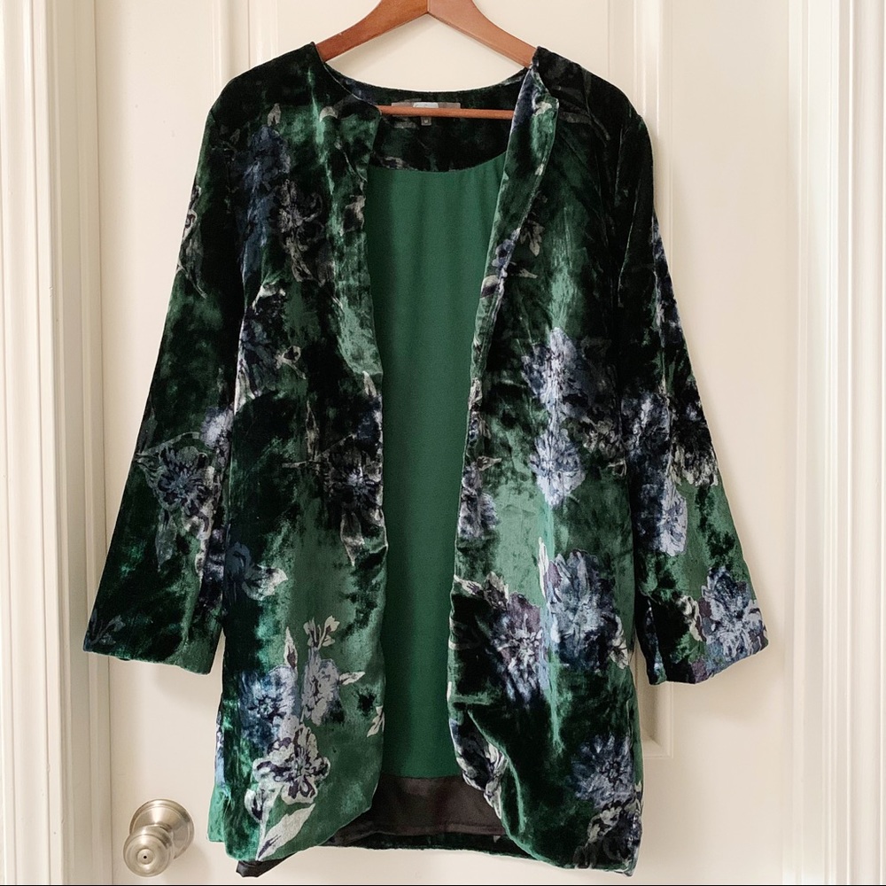 Anthro Eva Franco Green Velvet Car Coat Size M